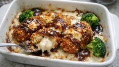 残ったクリームコロッケがごちそうに：デミ＆チーズでトースター5分のグラタン風