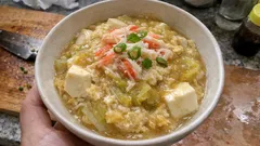 レンジ下ごしらえで時短：白菜とカニカマのふんわり玉子あんかけ豆腐