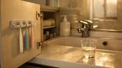 100均で洗面台が激変、歯ブラシをコップから卒業する浮かせる収納